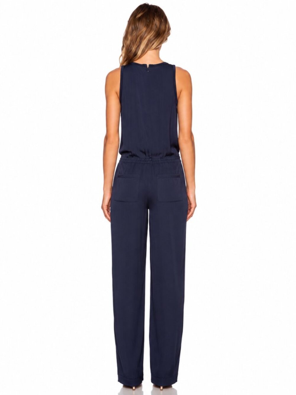 Theory Hekuba Navy 100% Silk Drawstring Jogger Jumpsuit Size S - Picture 4 of 7